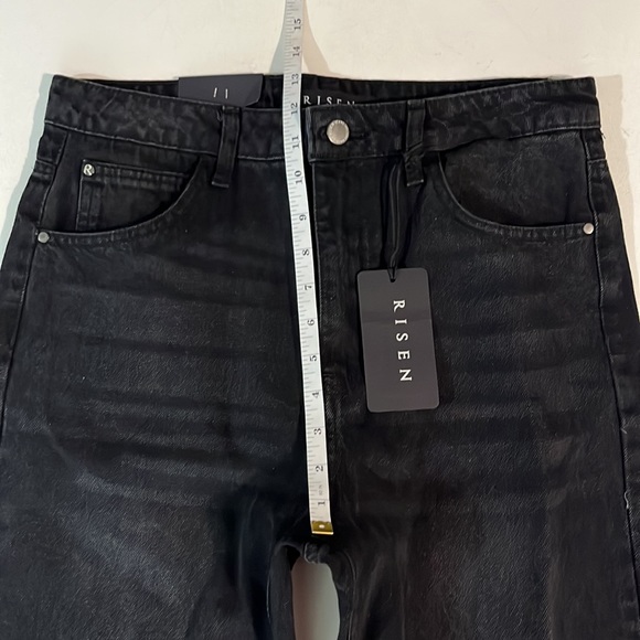 NWT Risen jeans high-waist black straight leg jeans black frayed hem - Picture 7 of 14